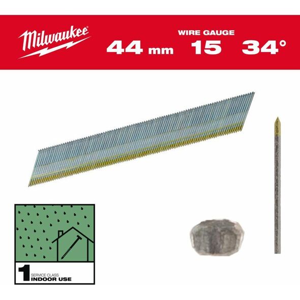 Milwaukee MILWAUKEE SZTYFTY WYKOŃCZENIOWE, 15G, GŁOWA TYPU D 44mm GALWANIZOWANE DO M18 CN15GA /2500szt.