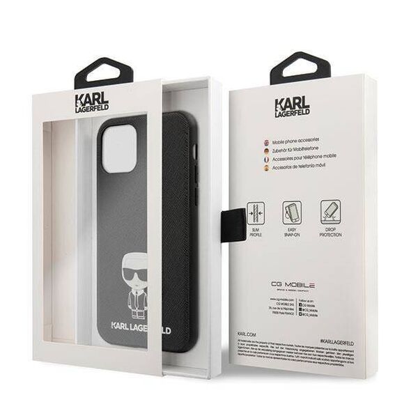 Original Case IPHONE 12 MINI Karl Lagerfeld Hardcase Saffiano Ikonik Metal (KLHCP12SIKMSBK) black 3700740482261