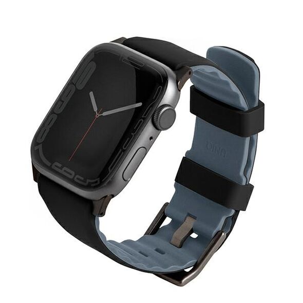 UNIQ Linus strap Apple Watch 4/5/6/7/SE/8/9/Ultra 44/45/49mm Airosoft Silicone black/midnight black