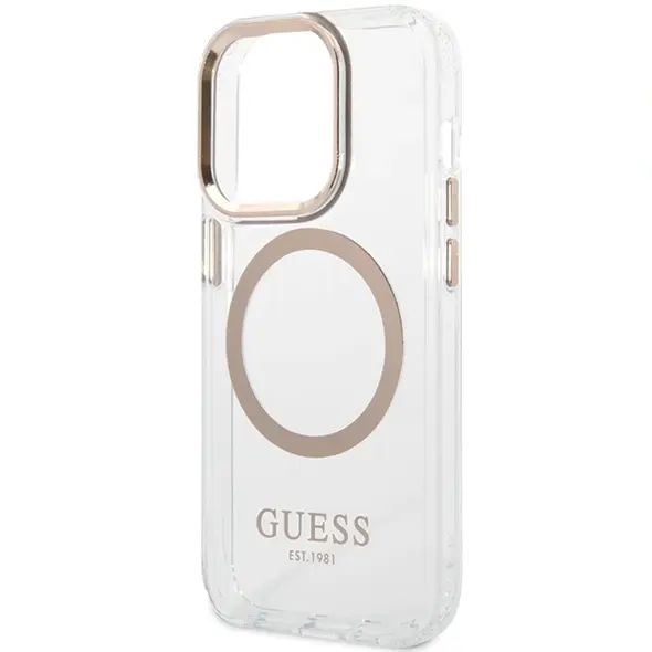 Guess case for iPhone 15 Pro Max 6,7&quot; GUHMP15XHTRMD gold HC Magsafe Metal Outline 3666339196929