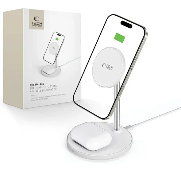 Tech-Protect QI15W-A39 2in1 Magnetic MagSafe Wireless Charger White