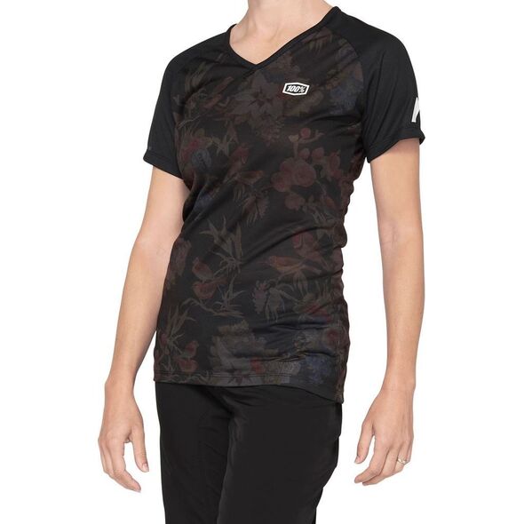 100% Koszulka damska 100% AIRMATIC Women's Jersey krótki rękaw black floral roz. S (NEW 2021)