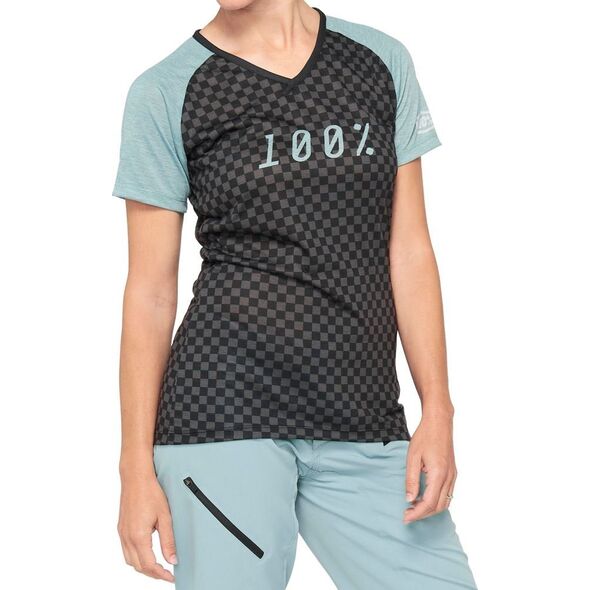 100% Koszulka damska 100% AIRMATIC Women's Jersey krótki rękaw seafoam checkers roz. L (NEW 2021)