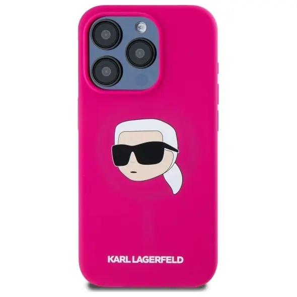 Karl Lagerfeld KLHMP15LSKHPPLF Apple iPhone 15 Pro hardcase Silicone Karl Head Print MagSafe fuschia