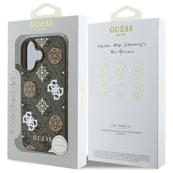 Original Case IPHONE 16 Guess Hardcase IML Peony On 4G Background MagSafe brown 3666339303051