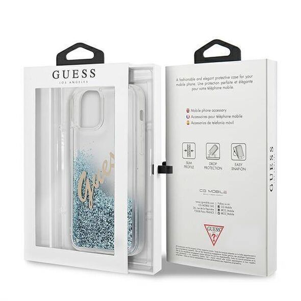 Original Case IPHONE 12 PRO MAX Guess Hardcase Glitter Vintage Script (GUHCP12LGLVSBL) blue 3700740495322