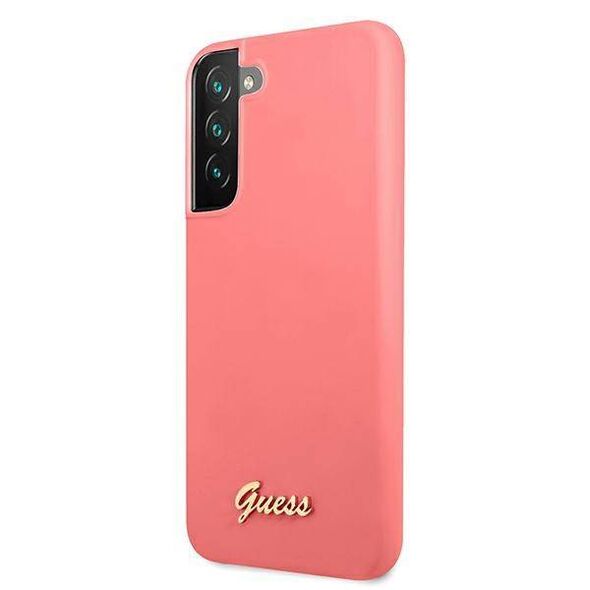 Original Case SAMSUNG GALAXY S22+ PLUS Guess Hardcase Silicone Script Metal Logo (GUHCS22MLSLMGFU) pink 3666339042486