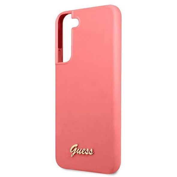 Original Case SAMSUNG GALAXY S22+ PLUS Guess Hardcase Silicone Script Metal Logo (GUHCS22MLSLMGFU) pink 3666339042486