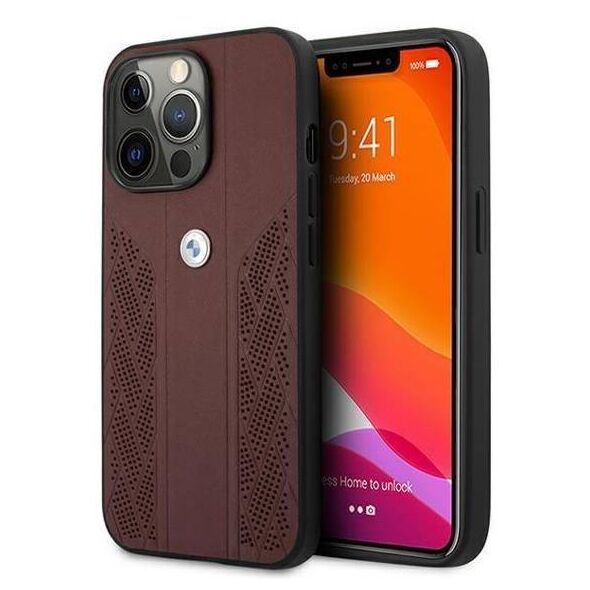 Original Case IPHONE 13 PRO BMW Hardcase Leather Curve Perforate (BMHCP13LRSPPR) red 3666339021870