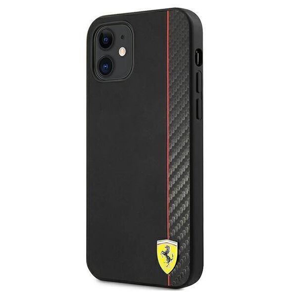 Original Case IPHONE 12 MINI Ferrari Hardcase On Track Carbon Stripe (FESAXHCP12SBK) black 3700740499429