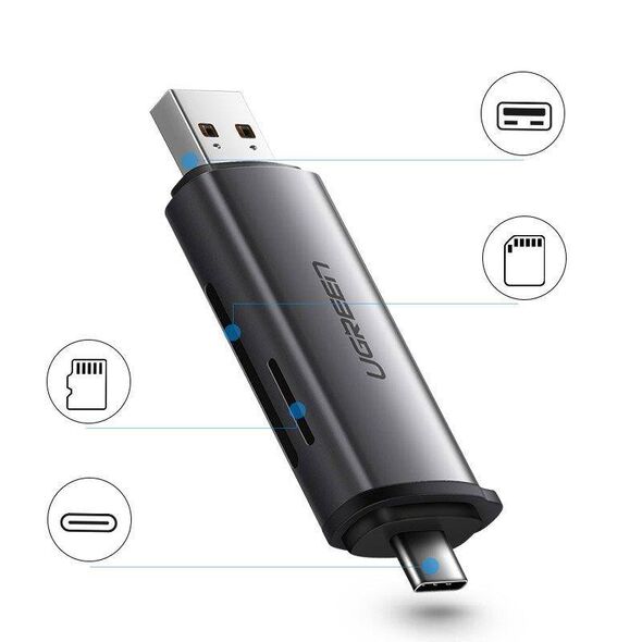 UGREEN USB + USB-C Adapter Card Reader SD + microSD (gray) 6957303857067