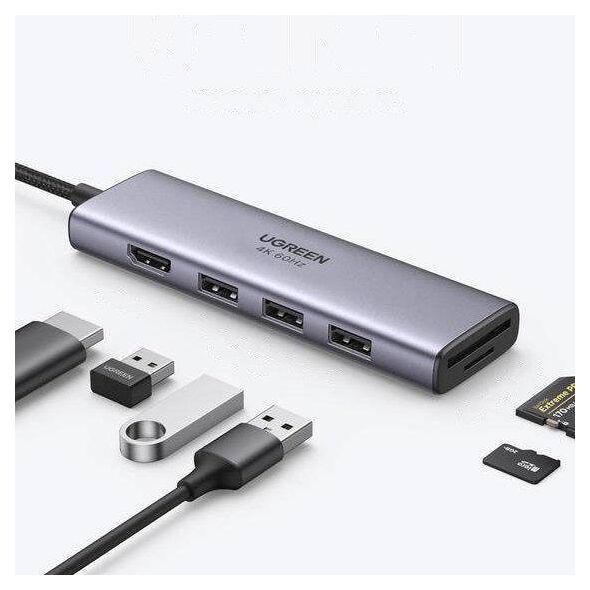 UGREEN CM511 5-in-1 Adapter USB-C Hub to 3x USB3.0 + HDMI + TF / SD (Gray) 6957303863839