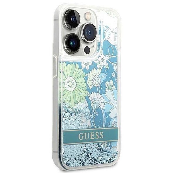 Case IPHONE 14 PRO Guess Hardcase Flower Liquid Glitter green 3666339088446