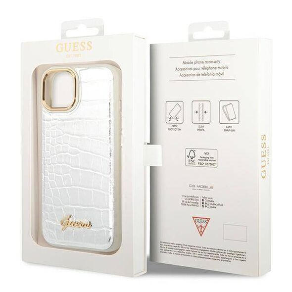 Original Case IPHONE 14 Guess Croco Collection silver 3666339083083