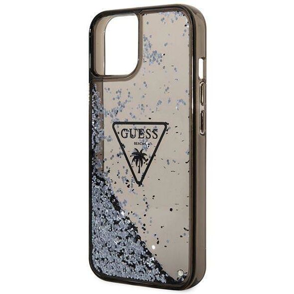 Original Case IPHONE 14 PLUS Guess Hardcase Liquid Glitter Palm Collection transparent black 3666339064655