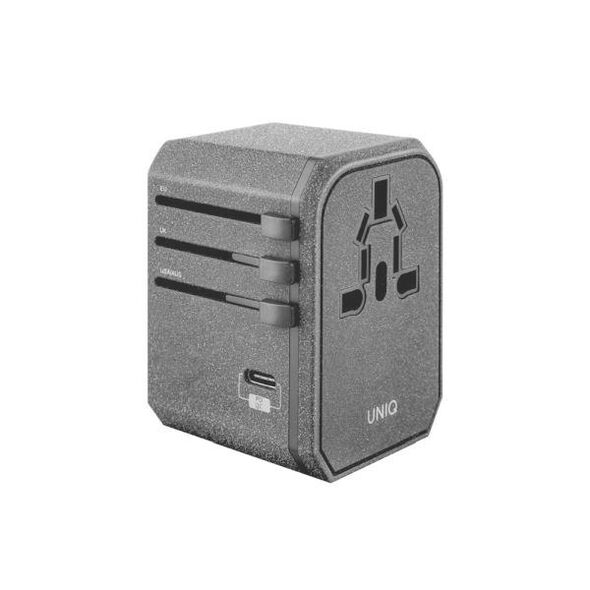 UNIQ Load. network. Voyage World Adapter 33W + 2xUSB + PD 18W + QC 3.0 grey/charcoal gray (LITHOS Collective) 8886463664483