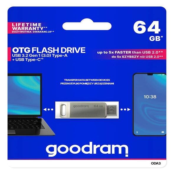 PenDrive 3.2 GOODRAM ODA3 SILVER 64GB TYPE-A + TYPE-C 5908267960264