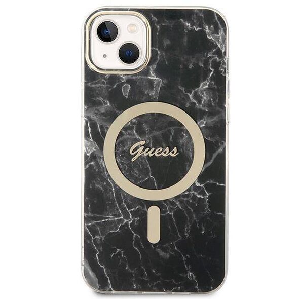 Original Case IPHONE 14 Guess Hardcase Marble MagSafe + Wireless Charger (GUBPP14MH4EACSP) black 3666339103118