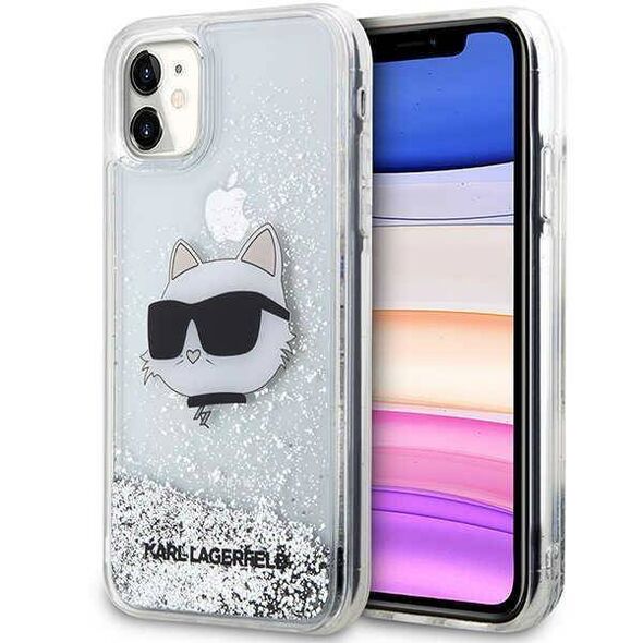 Original Case IPHONE 11 / XR Karl Lagerfeld Hardcase Glitter Choupette Head (KLHCN61LNCHCS) silver 3666339118952