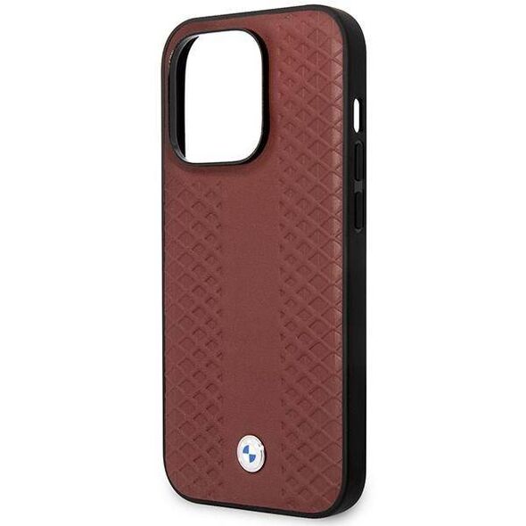 Original Case IPHONE 14 PRO MAX BMW Leather Diamond Pattern (BMHCP14X22RFGR) burgundy 3666339066512