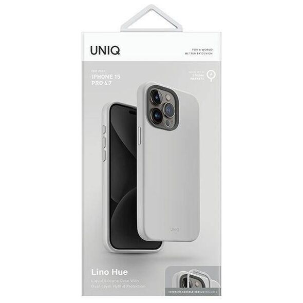 Case APPLE IPHONE 15 PRO MAX UNIQ Lino Hue Magclick Charging jasnoszare 8886463685761