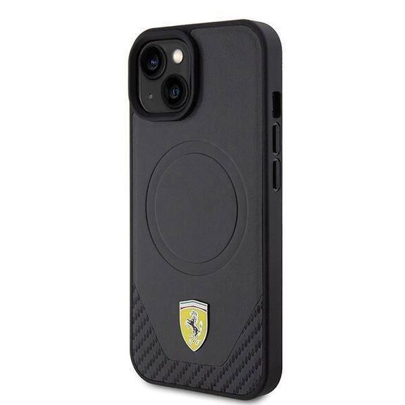 Original Case APPLE IPHONE 15 Ferrari Hardcase Carbon Metal Logo MagSafe (FEHMP15SPTEK) black 3666339171070