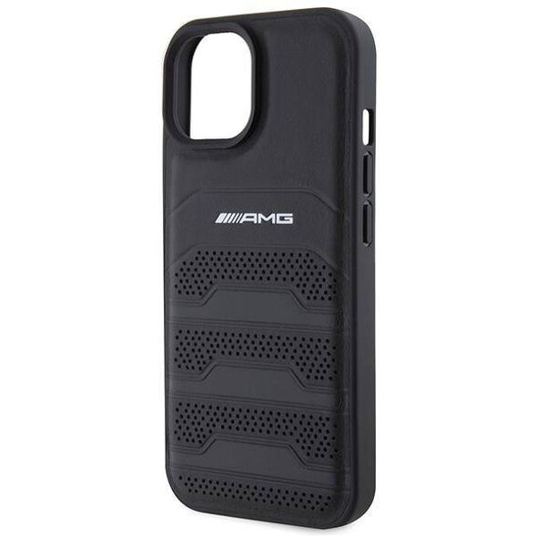 Case APPLE IPHONE 15 PLUS Mercedes AMG Hardcase Leather Debossed Lines (AMHCP15MGSEBK) black 3666339170721