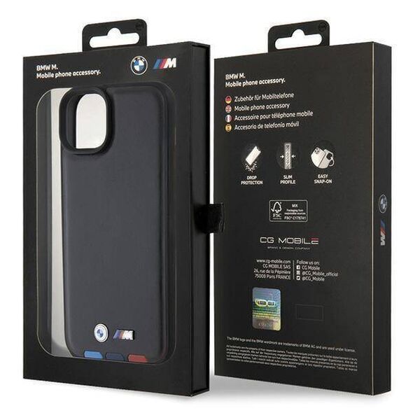 Original Case APPLE IPHONE 15 PLUS BMW Leather Stamp Tricolor (BMHCP15M22PTDK) black 3666339143350