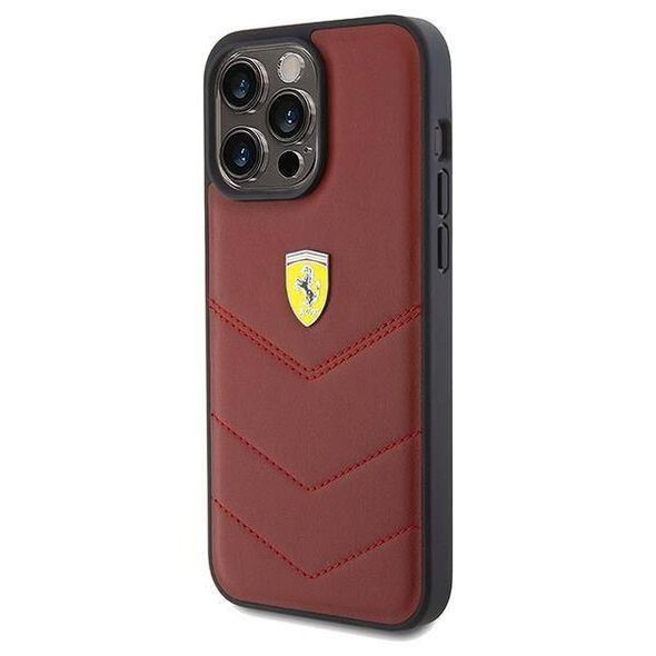 Original Case APPLE IPHONE 15 PRO MAX Ferrari Hardcase Leather Stitched Lines (FEHCP15XRDUR) red 3666339181178