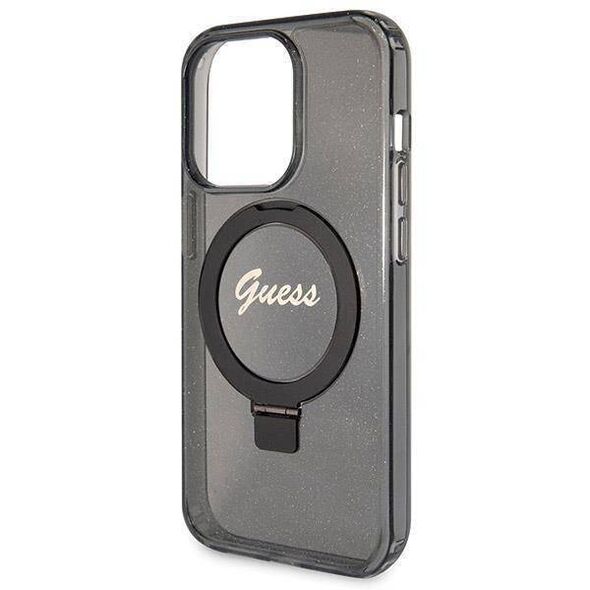 Guess GUHMP14XHRSGSK iPhone 14 Pro Max 6.7" black/black hardcase Ring Stand Script Glitter MagSafe 3666339156312