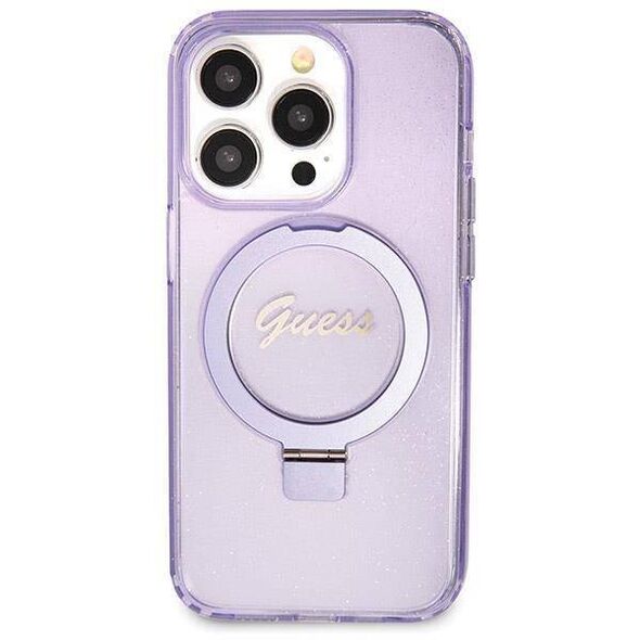 Original Case IPHONE 14 PRO Guess Hardcase Ring Stand Script Glitter MagSafe (GUHMP14LHRSGSU) purple 3666339156725