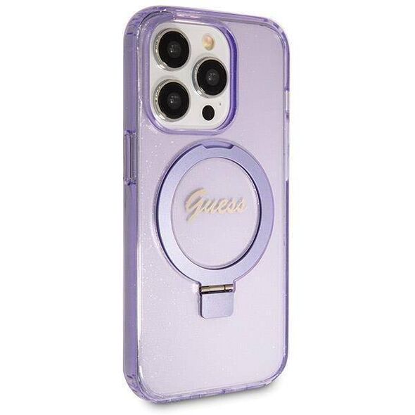 Original Case IPHONE 14 PRO Guess Hardcase Ring Stand Script Glitter MagSafe (GUHMP14LHRSGSU) purple 3666339156725