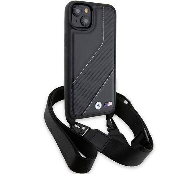 Original Case IPHONE 15 PLUS / 14 PLUS BMW Hardcase M Edition Carbon Stripe & Strap (BMHCP15M23PSCCK) black 3666339235420