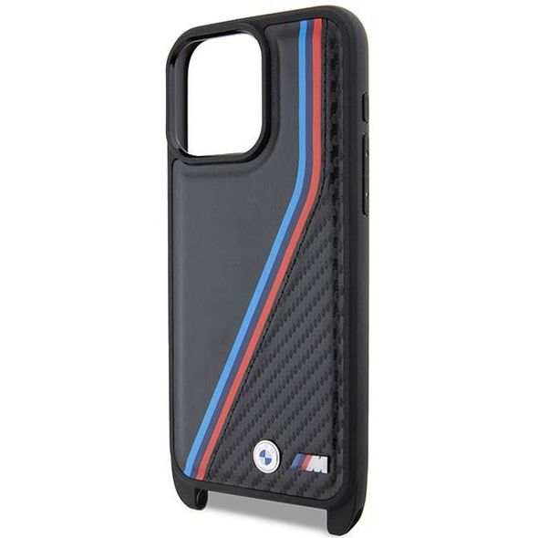 Original Case APPLE IPHONE 15 PRO MAX BMW Hardcase M Edition Carbon Tricolor Lines & Strap (BMHCP15X23PSVTK) black 3666339235680