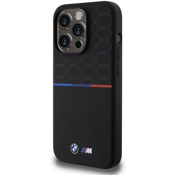 Original Case APPLE IPHONE 15 PRO BMW Hardcase M Silicone Tricolor Lines (BMHMP15L22SMPK) black 3666339145965