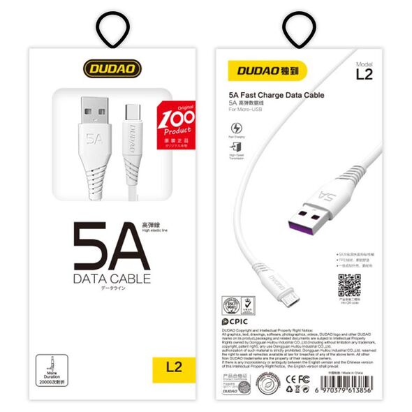 Dudao cable USB / USB Type C 5A 1m white (L2T 1m white)