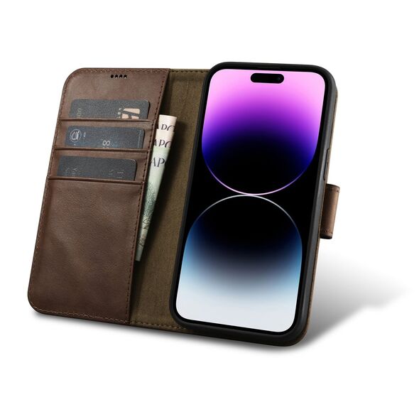 iCarer Oil Wax Wallet Anti-RFID 2in1 Apple iPhone 14 Pro brown