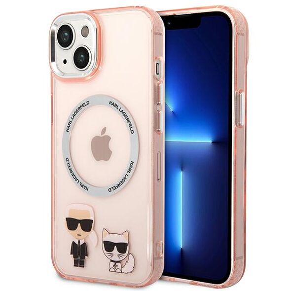 Karl Lagerfeld KLHMP14MHKCP Apple iPhone 14 Plus / 15 Plus hardcase pink Karl & Choupette Aluminium Magsafe