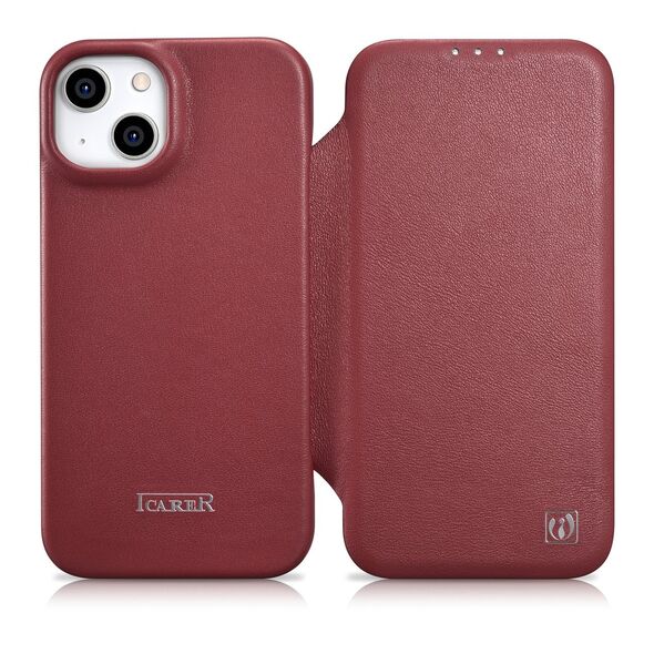 iCarer CE Premium Leather Folio MagSafe Apple iPhone 14 red