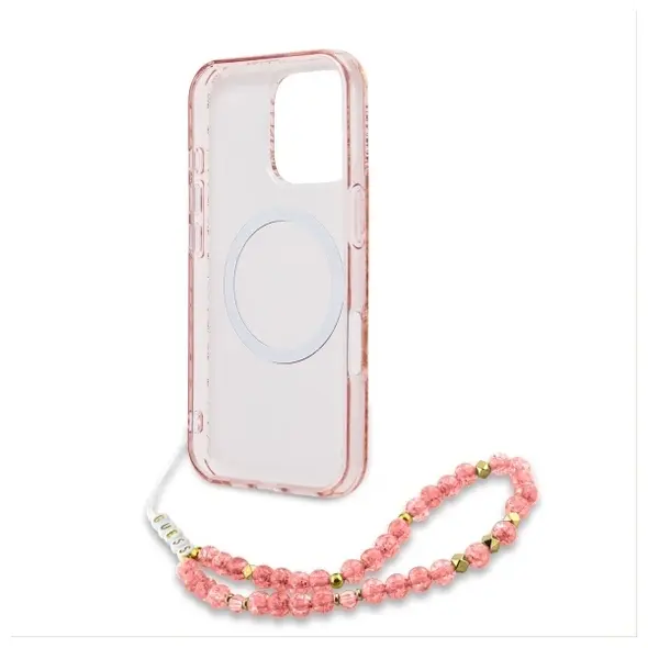 Guess GUHMP16XHCPOFPP Apple iPhone 16 Pro Max hardcase IML Flowers Allover Electro With Pearl Strap MagSafe pink