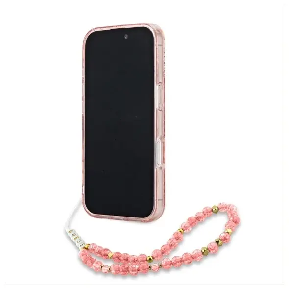 Guess GUHMP16LHCPOFPP Apple iPhone 16 Pro hardcase IML Flowers Allover Electro With Pearl Strap MagSafe pink