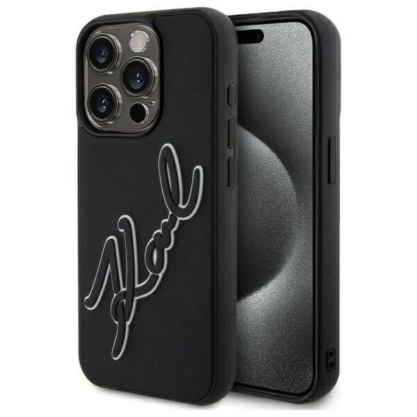 Original Case IPHONE 15 PRO Karl Lagerfeld Hardcase 3D Rubber Signature (KLHCP15L3DRKSDLK) black 3666339257569