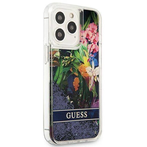 Case IPHONE 13 PRO MAX Guess Hardcase Flower Liquid Glitter (GUHCP13XLFLSB) blue 3666339041267