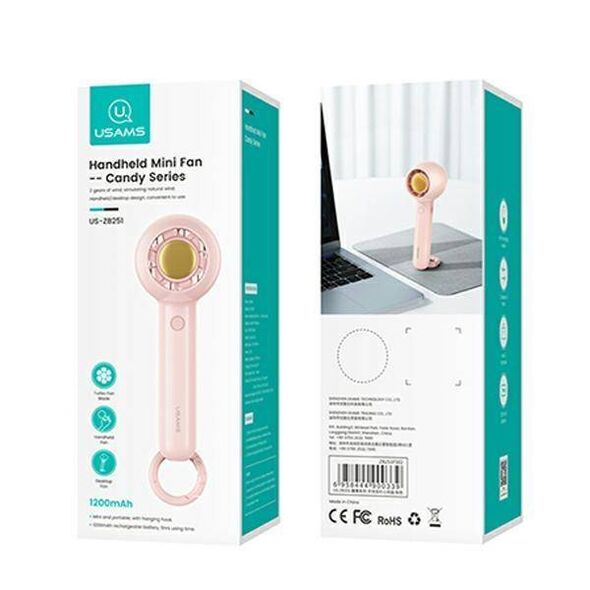 USAMS Mini 1200mAh Hand Fan Candy Series pink/pink ZB251FS02 (US-ZB251) 6958444900339