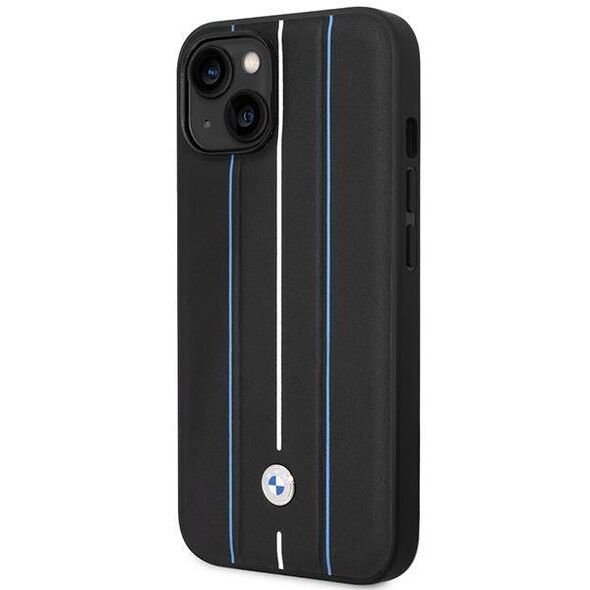 Original Case IPHONE 14 BMW Hardcase Leather Stamp Blue Lines black 3666339066321