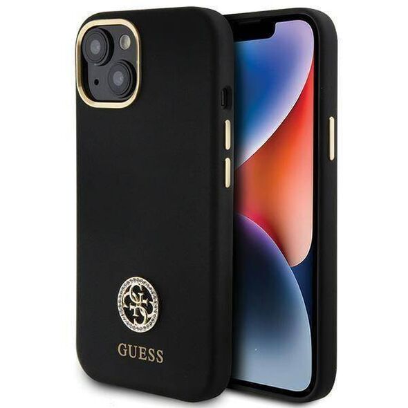 Original Case APPLE IPHONE 15 Guess Hardcase Silicone Logo Strass 4G (GUHCP15SM4DGPK) black 3666339148485