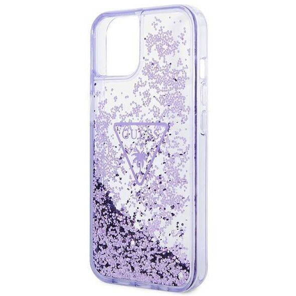 Original Case IPHONE 14 PLUS Guess Hardcase Liquid Glitter Palm Collection transparent purple 3666339064693