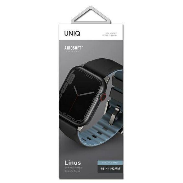 Strap for APPLE WATCH 4 / 5 / 6 / 7 / 8 / SE (42 / 44 / 45 MM) UNIQ Linus Airosoft Silicone black 8886463680896