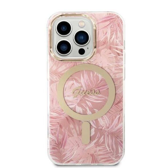 Original Case IPHONE 14 PRO Guess Hardcase Jungle Collection MagSafe + Wireless Charger (GUBPP14XH4EACSW) pink 3666339103347