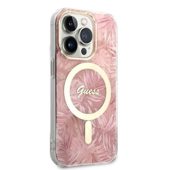 Original Case IPHONE 14 PRO Guess Hardcase Jungle Collection MagSafe + Wireless Charger (GUBPP14XH4EACSW) pink 3666339103347